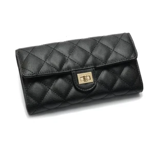 Quilted Leather Clutch Wallet with Chain Strap, Soft Lambskin, Diamond Patter... - Picture 1 of 7