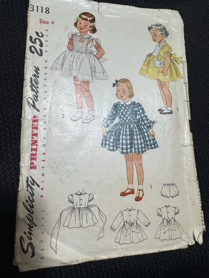 Vintage 1940s Simplicity 3118 Girls Dress with Panties Size 4 1949 Complete - Image 1 of 4