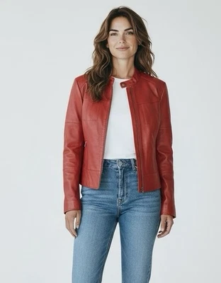 Kathy Ireland Women’s Leather Jacket Size Large Red Full Zip Two Breast Pockets - Image 1 of 4