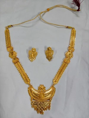 Gold Tone Indian Necklace With Earring Neck Fashion Jewelry Traditional Wedding Foto 1 de 4