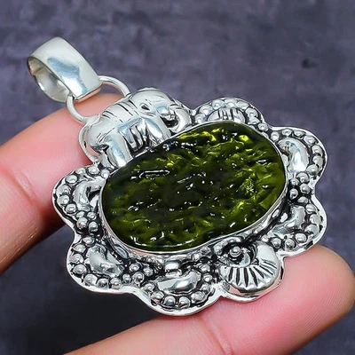 Ювелирный кулон из серебра 925 пробы с молдавитом кварцем 2,17 дюйма u005 - Изображение 1 из 3