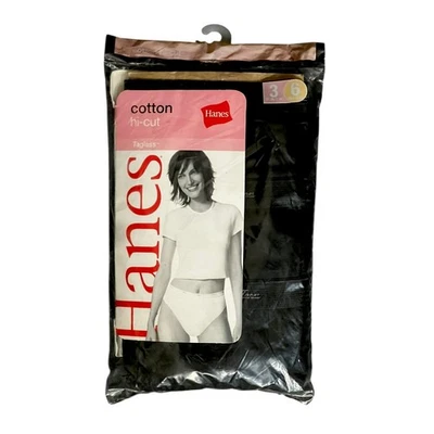 NOS Y2K Hanes 3 Pack Cotton Hi-Cut Tagless Panties Underwear - Black - Size 6 - Image 1 of 3