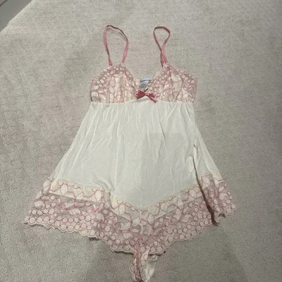 New Eberjey one piece Lingerie Lace White Pink Medium - Image 1 of 4