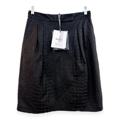 MaxMara 100% Leather Black Animal Embossed Designer Mini Skirt 8 NWT - Image 1 of 4