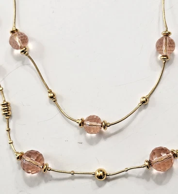 Collar Talbots Tono Dorado 2 Hilos Rosa Facetado Cuentas Estaciones Princesa Realeza Foto 1 de 4