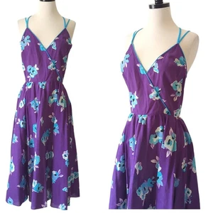 Vintage 60s 70s Dress Womens 11 M Purple Floral MCM Housewife Babydoll Frock - Picture 1 of 19