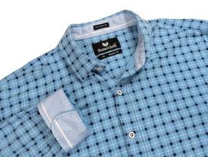 Buttercloth Icy Cotton Hemd Herren XL blau kariert leicht Stretch Knopfleiste - Bild 1 von 14