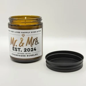 Wax & Wit Mr & Mrs Candle Est 2024 Champagne Bubbles Wedding Anniversary Gift - Picture 1 of 5
