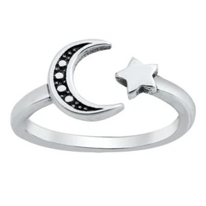 Sterling Silver Ring Stamped .925 Adjustable Moon & Star Toe Ring Mid Ring - Picture 1 of 4