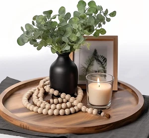Round Acacia Wood Tray - Decorative for Kitchen, Dining Room, Coffee Table and H - Picture 1 of 12