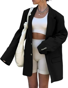 Women Casual Elegant Long Sleeve Oversized Lapel Blazers Open Front Solid Work O - Picture 1 of 5