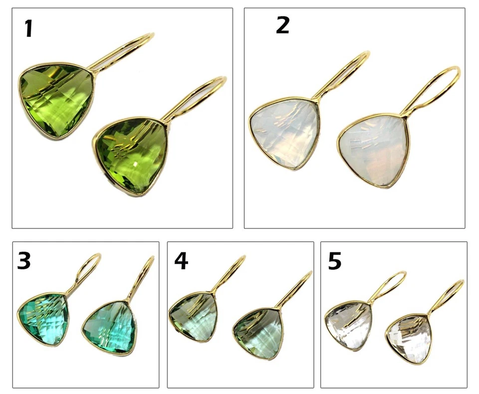 Trillion Hydro Quarz Opalit Edelstein vergoldet Haken baumelnde Einfassung Oh... - Bild 1 von 1