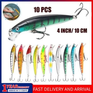Lote de 10 PIEZAS Señuelos Crankbaits cebo jerk ganchos pececillos cebo manivela aparejo EE. UU. - Imagen 1 de 8