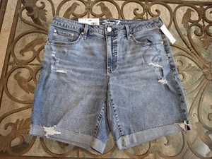 NWT Seven7 Size 10 Mid Rise Relaxed Bermuda Denim Shorts "City" Cuffed Hem - Picture 1 of 12