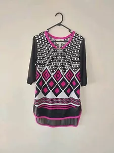 JOSEPH RIBKOFF Womens size 14 pink printed tunic shirt 3/4 sleeves - Picture 1 of 8