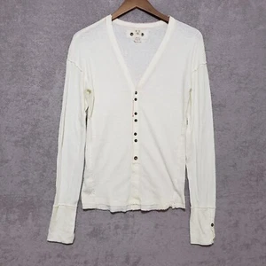 We The Free People Top Small Knit Tee Shirt Button Up Dark Ivory Long Sleeve - Picture 1 of 13