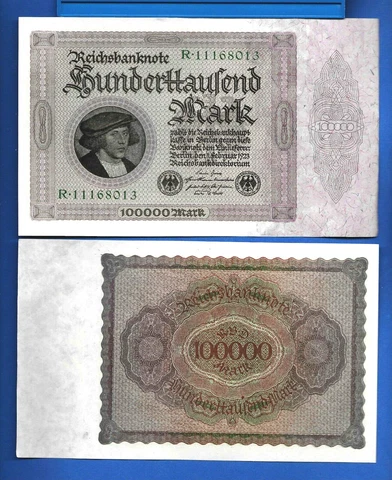 Germany 100,000 Marks Year 1923 World Paper Money a/Uncirculated Banknote Cover
