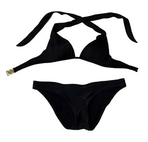 Victoria’s Secret 2 Piece String Bikini Set Black Pink Heart XS Top Small Bottom - Picture 1 of 12