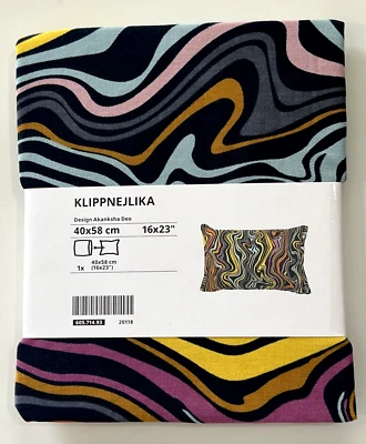 Ikea KLIPPNEJLIKA Pillow Cushion Cover 16"x23" Dark Blue Multicolor Abstract New - Image 1 of 4
