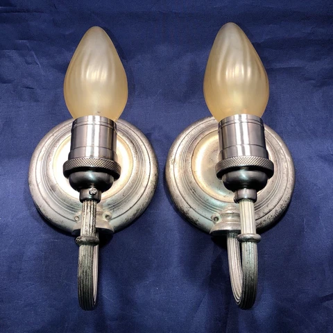 Pair of nickel over brass single candle wall sconces  82D Cover