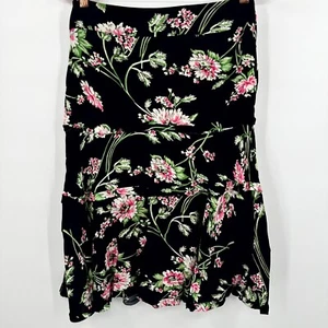 CAbi #480 Tiered Ruffle Skirt Women's 2 Black Floral Print A-Line High Waist - Picture 1 of 8