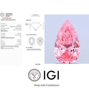 1.50 Ct Pear Cut Lab Grown CVD IGI Certify Diamond For Ring Fancy Vivid Pink VS1 - Picture 1 of 8