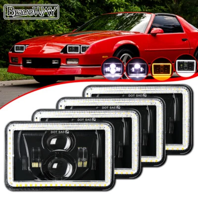 4PCS 4x6" Square LED Headlights Hi/Lo DRL for Chevrolet Camaro Iroc-Z 1982-1992 - Image 1 of 4