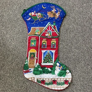 Vtg VIP Cranston Night Before Christmas 30" Jumbo Giant Stocking Santa House - Bild 1 von 3