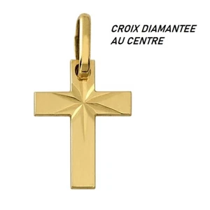 Dolly-Bijoux Pendentif CROIX DIAMANTEE AU CENTRE de 0.25 Gr d'Or Massif 18K - Picture 1 of 3