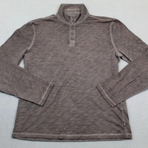 John Varvatos Shirt Mens Medium Brown Henley Mock Neck Button Preppy Long Sleeve - Picture 1 of 8