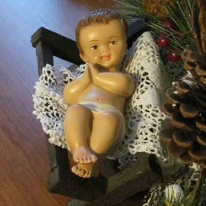Baby Jesus in Holz Krippe / Krippe 7 Zoll IMPORTIERT 1123 Gips - Bild 1 von 3