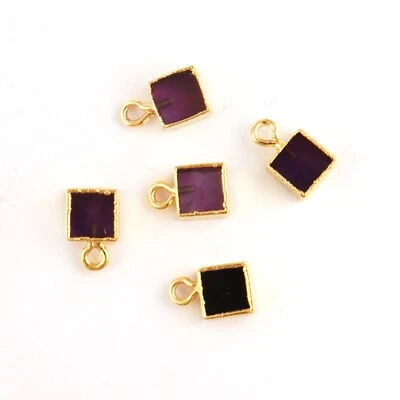 Small Square Shape Amethyst Onyx Gold Plated DIY Supplies Connectors Lot 5 Pcs  - Image 1 of 3