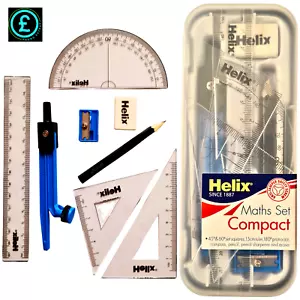 Helix Compact Maths Geometry Set with Compass Ruler Protractor Squares Sharpener - Picture 1 of 13
