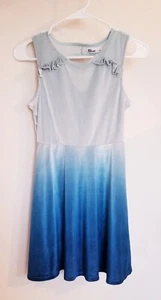 Large Dress Blue Ombre Faux Velvet Ruffle Detailing Keyhole Youth - Picture 1 of 9