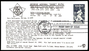1983 FDC George Herman "Babe" Ruth Lifetime Record EC 1st Computer Print Cachet - Picture 1 of 2