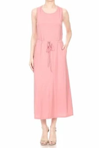 Casual Women Sleeveless Knit Long Maxi Tank Top Dress with Side Pockets Sundress - Picture 1 of 12