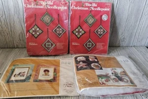 Vintage Bucilla Creative Circle Felt Christmas Ornament Kits Needlepoint Lot - Picture 1 of 7
