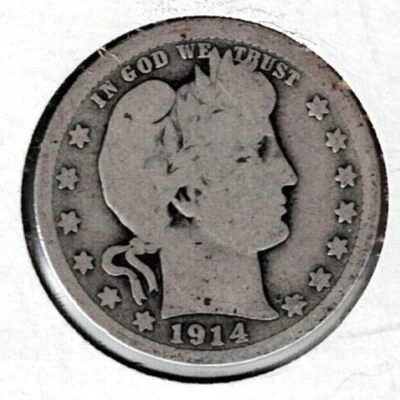 1914 Philadelphia Circulated Silver Business Strike Barber Quarter Coin! #3 - Image 1 of 2