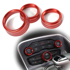 3pcs AC Radio Switch Trim Ring Knob Cover for Dodge Challenger/Charger 15-20 RED - Picture 1 of 12