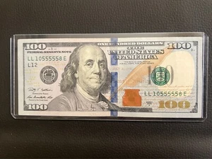55555's $100 Dollar Bill Serial Number LL 10555558 E 2009A Series A - Picture 1 of 4