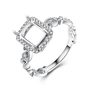 Cushion Emerald 8x6mm Real SI/H Diamonds Semi Mount Ring Setting 10k White Gold - Picture 1 of 8