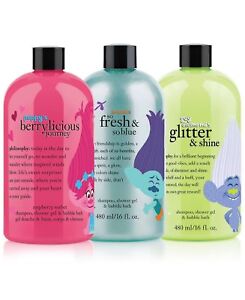 3 Philosophy TROLLS Shampoo Shower Gel Bubble Bath Poppy Branch Guy Diamond NWOB