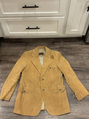 Vtg Cortefiel Jacket Mens 39 Golden Brown Corduroy Dress Coat Button Up - Image 1 of 4