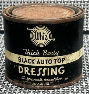 VINTAGE 1970er WHIZ DICKE KAROSSERIE SCHWARZ AUTO TOP DRESSING 2,5" WERBUNG BLECHDOSE - Bild 1 von 6