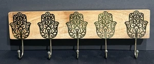 Made In India Wooden Wall Gold Metal Hooks - Picture 1 of 4
