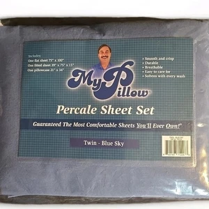 My Pillow Percale Sheet Set Twin Blue Sky New - Picture 1 of 6