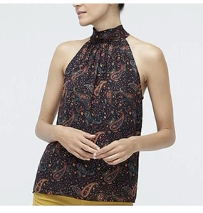 J. CREW Size 16 Paisley Halter Neck Sleeveless Blouse 1XL Fall Academia Office - Picture 1 of 11