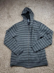 Vintage Quiksilver Knit Sweater Mens XL Gray Striped Full Zip Hooded Y2K - Picture 1 of 11