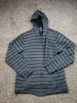 Vintage Quiksilver Knit Sweater Mens XL Gray Striped Full Zip Hooded Y2K - Image 1 of 4