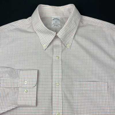 Brooks Brothers Mens Dress Shirt 17- 4/5 Red/White/Blue Checks Regular No Iron - Image 1 of 4